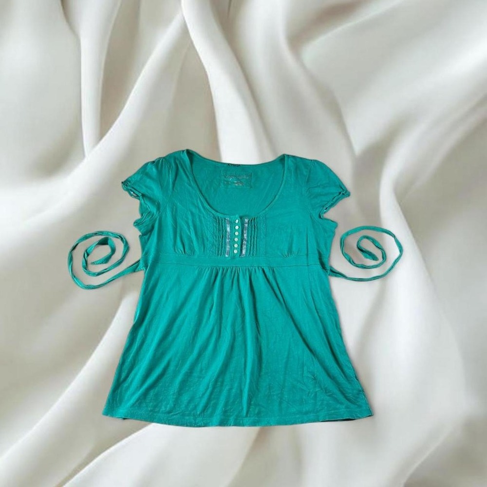 Aeropostale teal henley tie back babydoll top y2k mcbling fairy boho grunge